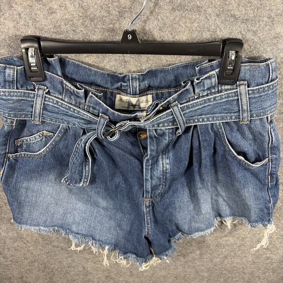 Women’s Free People See You Sometime Blue Jean Cut Off Shorts W/ Belt Size M - Picture 3 of 8